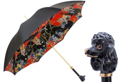 Casa Padrino Paraguas de lujo mujer motivo Caniche negro - Apertura manual - 100% Poliéster - Mango de latón esmaltado - 93cm x 102cm