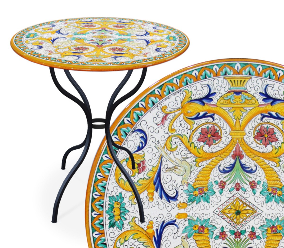 Casa Padrino Luxury Art Nouveau Garden Table Floral Scrollwork Ø 80 cm - Round Dining Table in Hand-Painted Lava Stone - Restaurant Furniture - Made in Italy Casa Padrino Luxury Art Nouveau Garden Table Floral Scrollwork Ø 80 cm - Round Dining Table in Hand-Painted Lava Stone - Restaurant Furniture - Made in Italy