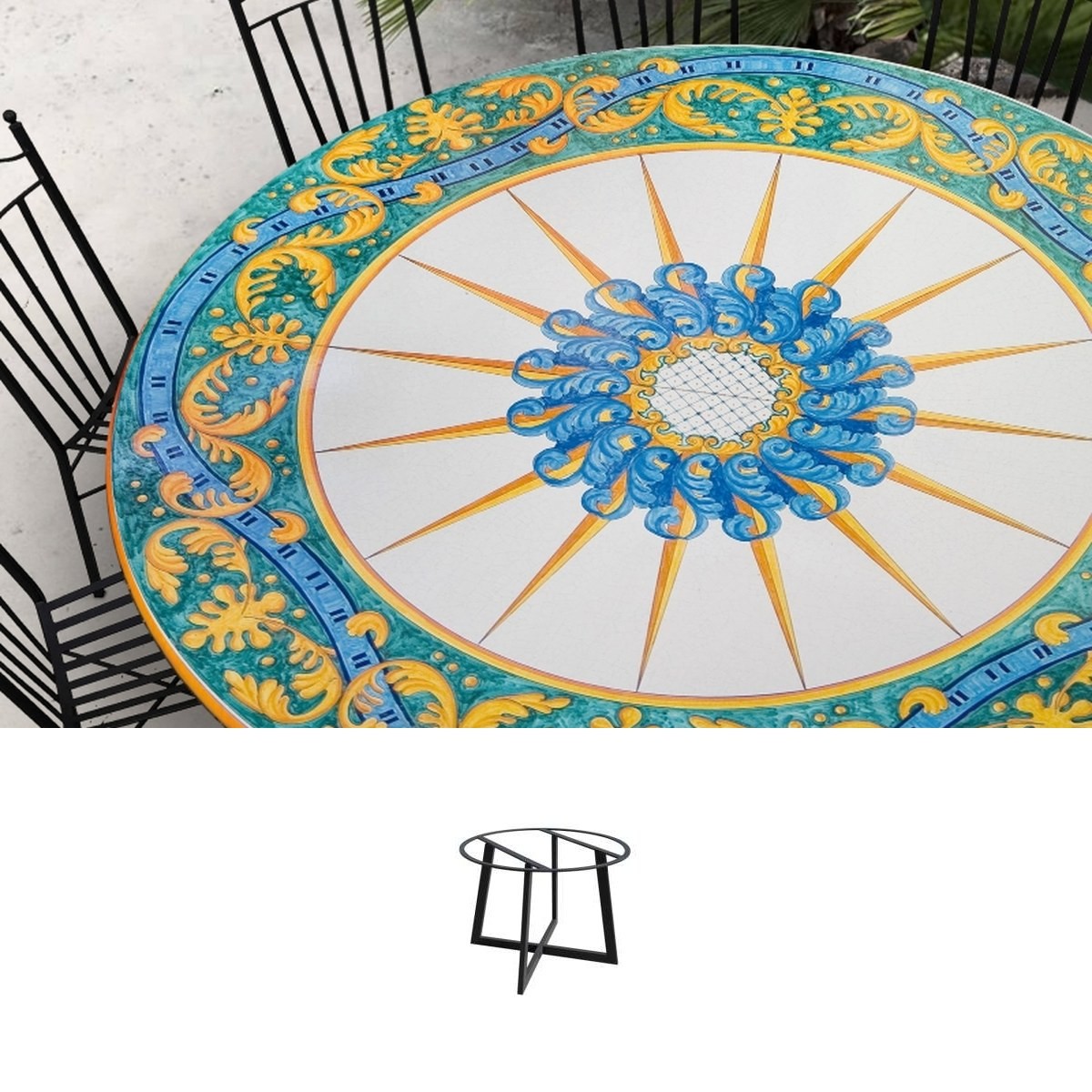 Casa Padrino Luxury Art Nouveau Garden Table Sun Star Ø 160 cm - Round Dining Table in Hand-Painted Lava Stone - Restaurant Furniture - Made in Italy Casa Padrino Luxury Art Nouveau Garden Table Sun Star Ø 160 cm - Round Dining Table in Hand-Painted Lava Stone - Restaurant Furniture - Made in Italy