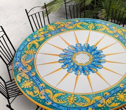 Casa Padrino Luxury Art Nouveau Garden Table Sun Star Ø 160 cm - Round Dining Table in Hand-Painted Lava Stone - Restaurant Furniture - Made in Italy Casa Padrino Luxury Art Nouveau Garden Table Sun Star Ø 160 cm - Round Dining Table in Hand-Painted Lava Stone - Restaurant Furniture - Made in Italy