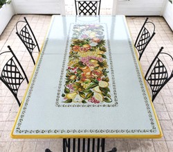 Casa Padrino Tavolo da Giardino Liberty di Lusso Decoro a ghirlanda di frutti 250 × 100 cm - Tavolo da pranzo rettangolare in pietra lavica dipinta a mano - Arredamento per ristoranti - Made in Italy