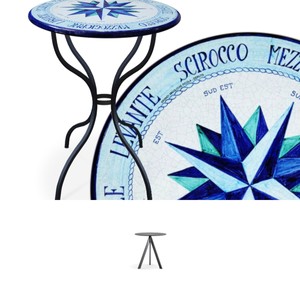 Casa Padrino Luxury Art Nouveau Garden Table Compass Rose Blue Ø 60 cm - Round Dining Table in Hand-Painted Lava Stone - Restaurant Furniture - Made in Italy