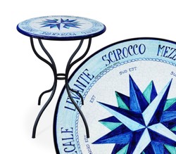 Casa Padrino Luxury Art Nouveau Garden Table Compass Rose Blue Ø 60 cm - Round Dining Table in Hand-Painted Lava Stone - Restaurant Furniture - Made in Italy