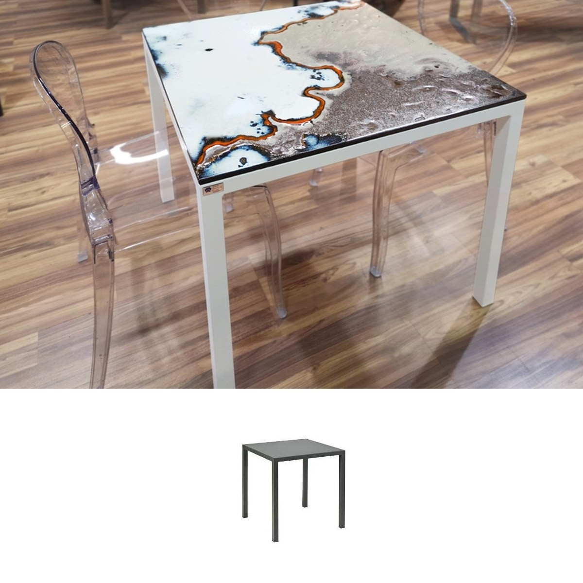 Casa Padrino Luxury Art Nouveau Garden Table Marbled Gold 80 x 80 cm - Square Dining Table in Hand-Painted Lava Stone - Restaurant Furniture - Made in Italy Casa Padrino Luxury Art Nouveau Garden Table Marbled Gold 80 x 80 cm - Square Dining Table in Hand-Painted Lava Stone - Restaurant Furniture - Made in Italy