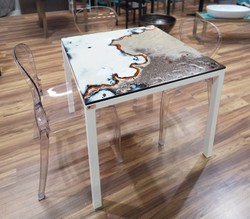 Casa Padrino Luxury Art Nouveau Garden Table Marbled Gold 80 x 80 cm - Square Dining Table in Hand-Painted Lava Stone - Restaurant Furniture - Made in Italy Casa Padrino Luxury Art Nouveau Garden Table Marbled Gold 80 x 80 cm - Square Dining Table in Hand-Painted Lava Stone - Restaurant Furniture - Made in Italy