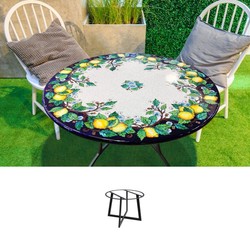 Casa Padrino Luxury Art Nouveau Garden Table Lemons Ø 100 cm - Round Dining Table in Hand-Painted Lava Stone - Restaurant Furniture - Made in Italy