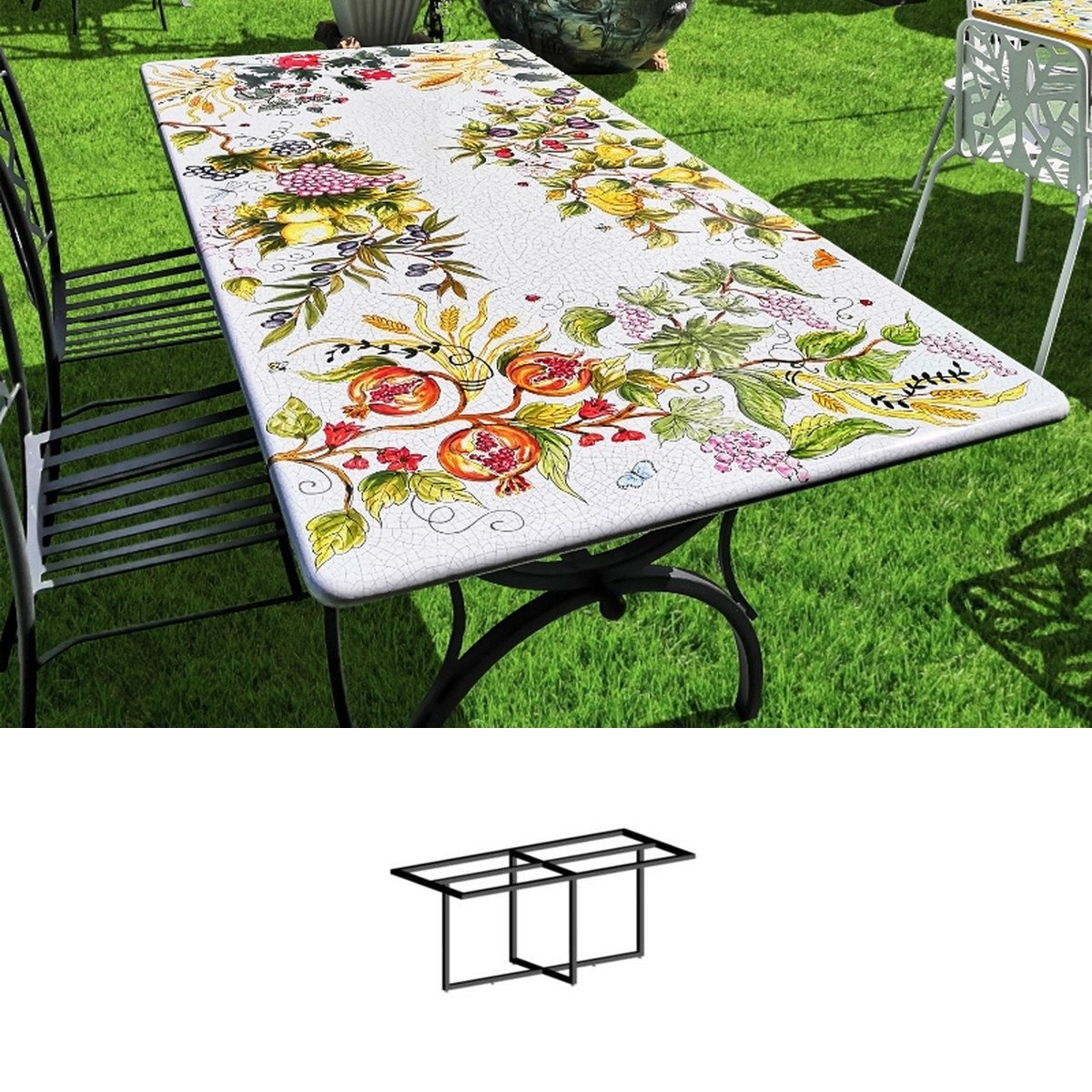 Casa Padrino Luxury Art Nouveau Garden Table Flower Bouquet 180 x 90 cm - Rectangular Dining Table in Hand-Painted Lava Stone - Restaurant Furniture - Made in Italy Casa Padrino Luxury Art Nouveau Garden Table Flower Bouquet 180 x 90 cm - Rectangular Dining Table in Hand-Painted Lava Stone - Restaurant Furniture - Made in Italy