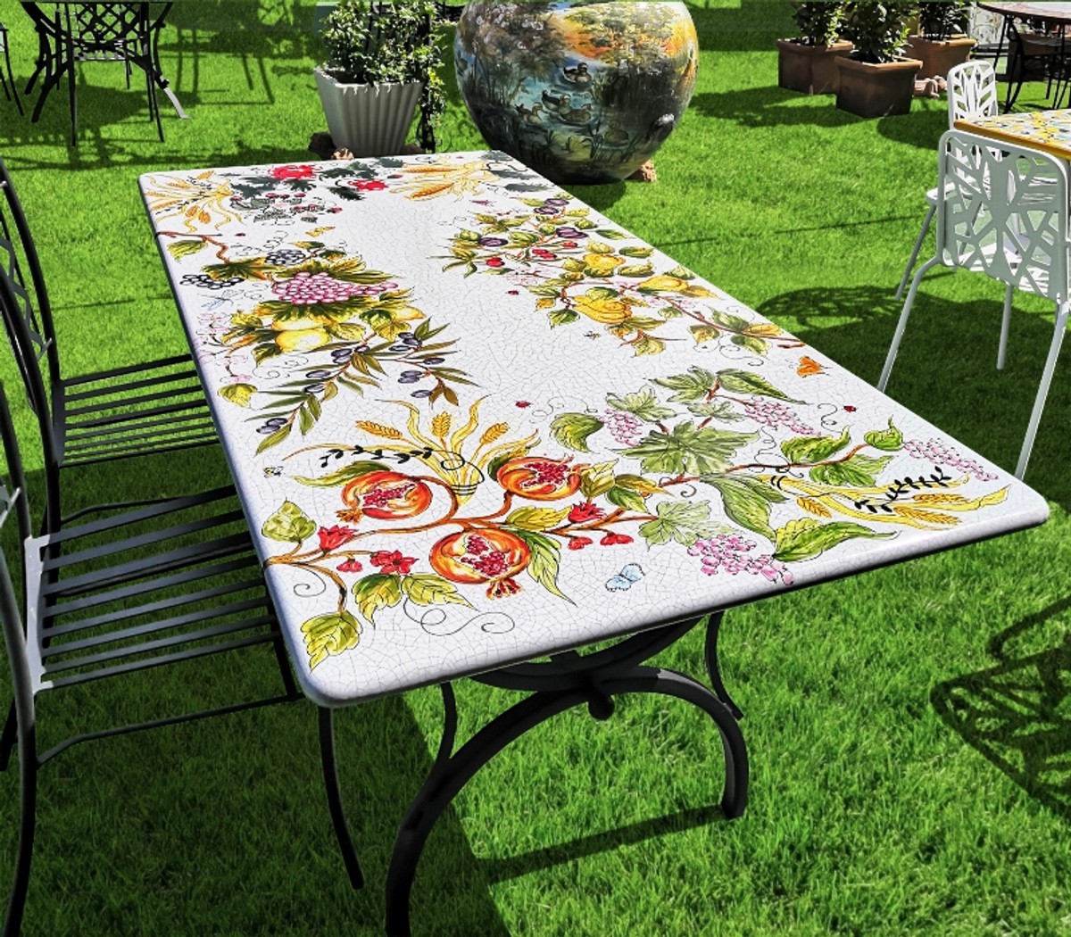 Casa Padrino Luxury Art Nouveau Garden Table Flower Bouquet 180 x 90 cm - Rectangular Dining Table in Hand-Painted Lava Stone - Restaurant Furniture - Made in Italy Casa Padrino Luxury Art Nouveau Garden Table Flower Bouquet 180 x 90 cm - Rectangular Dining Table in Hand-Painted Lava Stone - Restaurant Furniture - Made in Italy