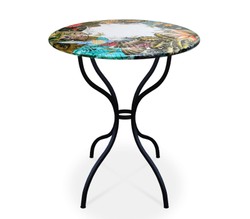 Casa Padrino Luxury Art Nouveau Garden Table Marbled Petrol Ø 70 cm - Round Dining Table in Hand-Painted Lava Stone - Restaurant Furniture - Made in Italy