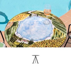 Casa Padrino Luxury Art Nouveau Garden Table Umbrian Landscape Ø 80 cm - Round Dining Table in Hand-Painted Lava Stone - Restaurant Furniture - Made in Italy