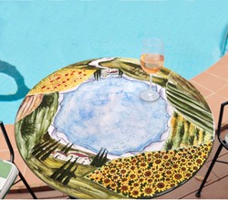 Casa Padrino Luxury Art Nouveau Garden Table Umbrian Landscape Ø 80 cm - Round Dining Table in Hand-Painted Lava Stone - Restaurant Furniture - Made in Italy