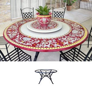 Casa Padrino Luxury Art Nouveau Garden Table Red Arabesque Ø 180 cm - Round Dining Table in Hand-Painted Lava Stone - Restaurant Furniture - Made in Italy Casa Padrino Luxury Art Nouveau Garden Table Red Arabesque Ø 180 cm - Round Dining Table in Hand-Painted Lava Stone - Restaurant Furniture - Made in Italy