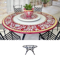 Casa Padrino Luxury Art Nouveau Garden Table Red Arabesque Ø 180 cm - Round Dining Table in Hand-Painted Lava Stone - Restaurant Furniture - Made in Italy Casa Padrino Luxury Art Nouveau Garden Table Red Arabesque Ø 180 cm - Round Dining Table in Hand-Painted Lava Stone - Restaurant Furniture - Made in Italy