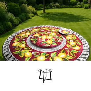 Casa Padrino Luxury Art Nouveau Garden Table Lemons on Red Ø 150 cm - Round Dining Table in Hand-Painted Lava Stone - Restaurant Furniture - Made in Italy Casa Padrino Luxury Art Nouveau Garden Table Lemons on Red Ø 150 cm - Round Dining Table in Hand-Painted Lava Stone - Restaurant Furniture - Made in Italy