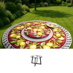 Casa Padrino Luxury Art Nouveau Garden Table Lemons on Red Ø 150 cm - Round Dining Table in Hand-Painted Lava Stone - Restaurant Furniture - Made in Italy Casa Padrino Luxury Art Nouveau Garden Table Lemons on Red Ø 150 cm - Round Dining Table in Hand-Painted Lava Stone - Restaurant Furniture - Made in Italy