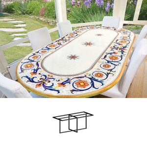 Casa Padrino Mesa de Jardín Art Nouveau de Lujo Cenefa ornamental 250 × 120 cm - Mesa de comedor ovalada en piedra volcánica pintada a mano - Muebles de restaurante - Made in Italy Casa Padrino Mesa de Jardín Art Nouveau de Lujo Cenefa ornamental 250 × 120 cm - Mesa de comedor ovalada en piedra volcánica pintada a mano - Muebles de restaurante - Made in Italy