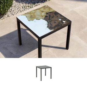 Casa Padrino Luxury Art Nouveau Garden Table Marbled Brown 70 x 70 cm - Square Dining Table in Hand-Painted Lava Stone - Restaurant Furniture - Made in Italy Casa Padrino Luxury Art Nouveau Garden Table Marbled Brown 70 x 70 cm - Square Dining Table in Hand-Painted Lava Stone - Restaurant Furniture - Made in Italy
