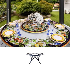 Casa Padrino Luxury Art Nouveau Garden Table Blue Fruit Garland Ø 180 cm - Round Dining Table in Hand-Painted Lava Stone - Restaurant Furniture - Made in Italy Casa Padrino Luxury Art Nouveau Garden Table Blue Fruit Garland Ø 180 cm - Round Dining Table in Hand-Painted Lava Stone - Restaurant Furniture - Made in Italy