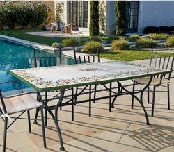 Casa Padrino Luxury Art Nouveau Garden Table Olive Branches 200 x 100 cm - Rectangular Dining Table in Hand-Painted Lava Stone - Restaurant Furniture - Made in Italy Casa Padrino Luxury Art Nouveau Garden Table Olive Branches 200 x 100 cm - Rectangular Dining Table in Hand-Painted Lava Stone - Restaurant Furniture - Made in Italy