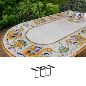 Casa Padrino Luxury Art Nouveau Garden Table Dragon Scrollwork 200 x 100 cm - Oval Dining Table in Hand-Painted Lava Stone - Restaurant Furniture - Made in Italy Casa Padrino Luxury Art Nouveau Garden Table Dragon Scrollwork 200 x 100 cm - Oval Dining Table in Hand-Painted Lava Stone - Restaurant Furniture - Made in Italy