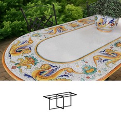 Casa Padrino Luxury Art Nouveau Garden Table Dragon Scrollwork 200 x 100 cm - Oval Dining Table in Hand-Painted Lava Stone - Restaurant Furniture - Made in Italy Casa Padrino Luxury Art Nouveau Garden Table Dragon Scrollwork 200 x 100 cm - Oval Dining Table in Hand-Painted Lava Stone - Restaurant Furniture - Made in Italy