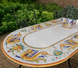 Casa Padrino Luxury Art Nouveau Garden Table Dragon Scrollwork 200 x 100 cm - Oval Dining Table in Hand-Painted Lava Stone - Restaurant Furniture - Made in Italy Casa Padrino Luxury Art Nouveau Garden Table Dragon Scrollwork 200 x 100 cm - Oval Dining Table in Hand-Painted Lava Stone - Restaurant Furniture - Made in Italy