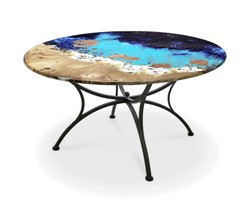 Casa Padrino Luxury Art Nouveau Garden Table Marbled Turquoise Ø 120 cm - Round Dining Table in Hand-Painted Lava Stone - Restaurant Furniture - Made in Italy