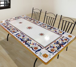 Casa Padrino Luxury Art Nouveau Garden Table Ornamental Frame 200 x 100 cm - Rectangular Dining Table in Hand-Painted Lava Stone - Restaurant Furniture - Made in Italy Casa Padrino Luxury Art Nouveau Garden Table Ornamental Frame 200 x 100 cm - Rectangular Dining Table in Hand-Painted Lava Stone - Restaurant Furniture - Made in Italy