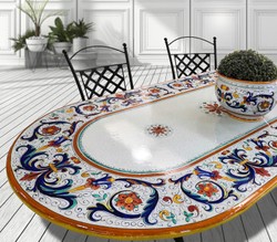 Casa Padrino Luxury Art Nouveau Garden Table Ornamental Border 200 x 100 cm - Oval Dining Table in Hand-Painted Lava Stone - Restaurant Furniture - Made in Italy Casa Padrino Luxury Art Nouveau Garden Table Ornamental Border 200 x 100 cm - Oval Dining Table in Hand-Painted Lava Stone - Restaurant Furniture - Made in Italy