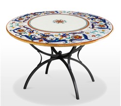 Casa Padrino Luxury Art Nouveau Garden Table Ornamental Wreath Ø 120 cm - Round Dining Table in Hand-Painted Lava Stone - Restaurant Furniture - Made in Italy