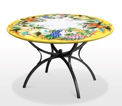 Casa Padrino Luxury Art Nouveau Garden Table Grapes and Fruit Ø 120 cm - Round Dining Table in Hand-Painted Lava Stone - Restaurant Furniture - Made in Italy