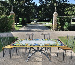 Casa Padrino Luxury Art Nouveau Garden Table Fruit and Blossoms 200 x 100 cm - Rectangular Dining Table in Hand-Painted Lava Stone - Restaurant Furniture - Made in Italy