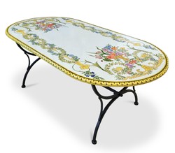 Casa Padrino Luxury Art Nouveau Garden Table Flower Bouquet 200 x 100 cm - Oval Dining Table in Hand-Painted Lava Stone - Restaurant Furniture - Made in Italy Casa Padrino Luxury Art Nouveau Garden Table Flower Bouquet 200 x 100 cm - Oval Dining Table in Hand-Painted Lava Stone - Restaurant Furniture - Made in Italy