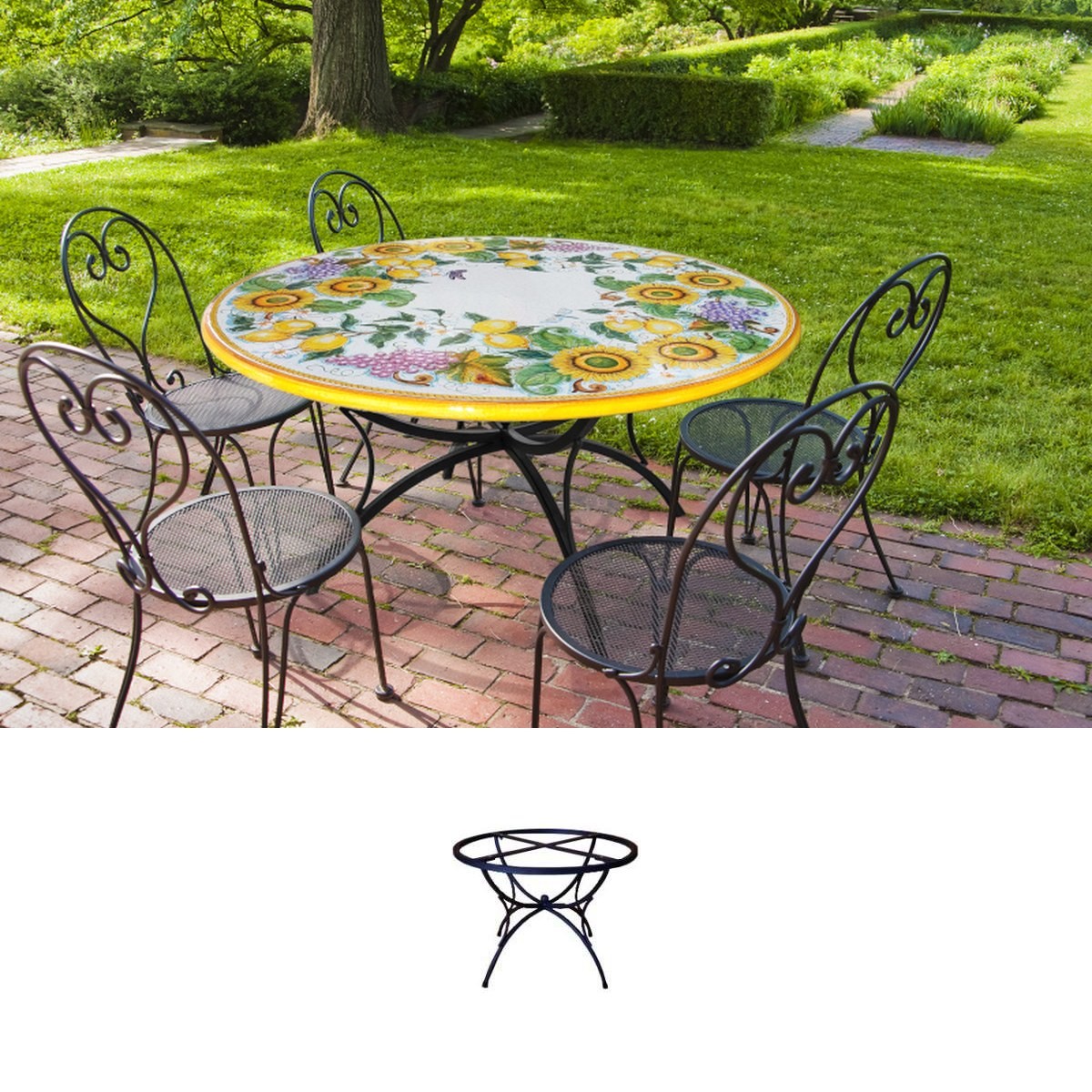 Casa Padrino Luxury Art Nouveau Garden Table Grapes, Lemons and Sunflowers Ø 120 cm - Round Dining Table in Hand-Painted Lava Stone - Restaurant Furniture - Made in Italy Casa Padrino Luxury Art Nouveau Garden Table Grapes, Lemons and Sunflowers Ø 120 cm - Round Dining Table in Hand-Painted Lava Stone - Restaurant Furniture - Made in Italy