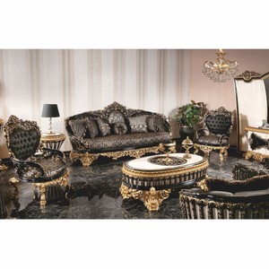 Casa Padrino Luxus Barock Sofa Schwarz / Gold 290 cm - Prunkvolles Barock Wohnzimmer Sofa - Barock Wohnzimmer Möbel