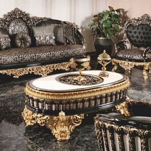 Casa Padrino mesa de centro barroco de lujo negro / blanco / oro 145 cm - Mesa de salón ovalada de estilo barroco - Muebles de salón de estilo barroco Casa Padrino mesa de centro barroco de lujo negro / blanco / oro 145 cm - Mesa de salón ovalada de estilo barroco - Muebles de salón de estilo barroco