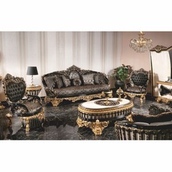 Casa Padrino tavolo soggiorno barocco di lusso nero / bianco / oro 145 cm - Tavolino da caffè ovale barocco - Mobili per soggiorno stile barocco