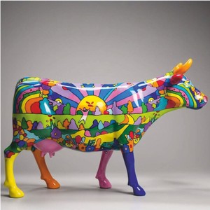Casa Padrino escultura decorativa XXL vaca multicolor 225 cm - Figura de jardín - Figura de animal XXL - Figura decorativa para exteriores