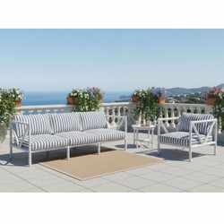 Casa Padrino sillón de lujo de hierro forjado blanco / azul - Silla para hotel y jardín - Mobiliario de hierro forjado para hotel y jardín