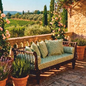 Casa Padrino Luxury Baroque Sofa Brown / Green / White 300 cm - Wrought Iron Garden Sofa - Baroque Hotel & Garden Furniture