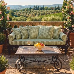 Casa Padrino Luxury Baroque Sofa Brown / Green / White 300 cm - Wrought Iron Garden Sofa - Baroque Hotel & Garden Furniture
