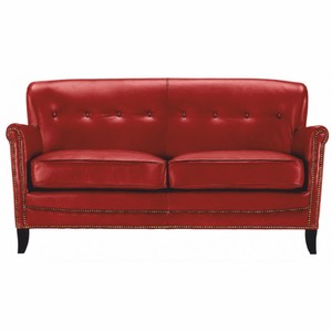 Casa Padrino Luxury Genuine Leather Sofa Red / Black 150 cm - Leather Living Room Sofa - Living Room Furniture - Luxury Leather Furniture