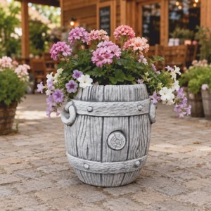 Casa Padrino maceta decorativa de jardín con forma de barril gris Al. 38 cm - Decoración de jardín y patio