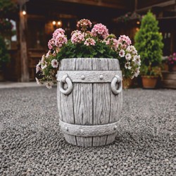 Casa Padrino pot de fleurs décoratif en forme de tonneau gris H. 38 cm - Décoration de jardin et terrasse