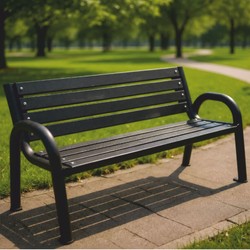 Casa Padrino Park Bench Black 150 cm - City Bench - Garden Bench with Backrest and Armrests - Outdoor Bench