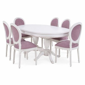 Casa Padrino Luxus Barock Esszimmer Set Lila / Weiß / Beige - 1 Ausziehbarer Barock Esstisch & 6 Barock Esszimmer Stühle - Barock Esszimmer Möbel