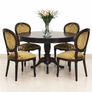 Luxus Barock Esszimmer Set Esstisch und 4 Stühle Dunkelbraun Gold