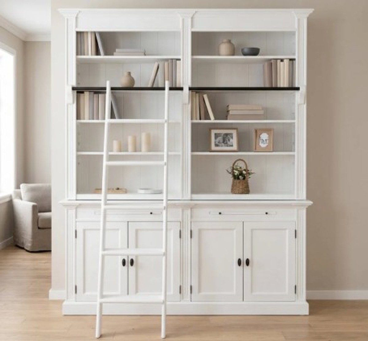 Casa Padrino Librería estilo rústico con 4 puertas y escalera, 200 x 40 x 240 cm Casa Padrino Librería estilo rústico con 4 puertas y escalera, 200 x 40 x 240 cm