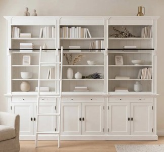 Casa Padrino Bookcase Country Style with 6 doors and ladder, 300 x 42 x 240 cm Casa Padrino Bookcase Country Style with 6 doors and ladder, 300 x 42 x 240 cm