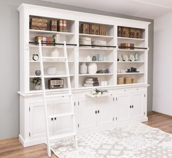 Casa Padrino Librería estilo rústico con 6 puertas y escalera, 300 x 42 x 240 cm Casa Padrino Librería estilo rústico con 6 puertas y escalera, 300 x 42 x 240 cm